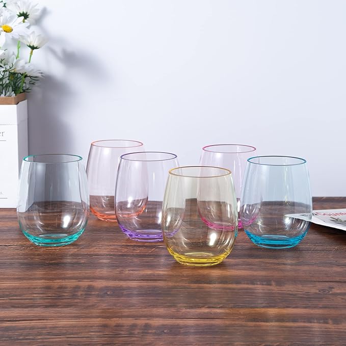 KX-WARE Unbreakable 18-ounce Acrylic Stemless Wine Glasses, Set of 8 Multicolor