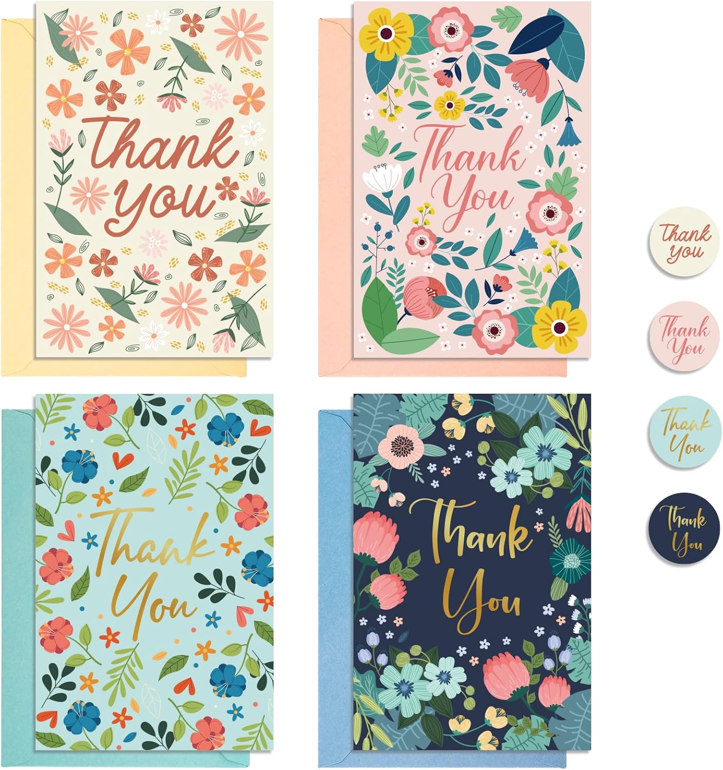 24 Pack Thank You Cards with Envelopes, 4x6 Inch Thank You Cards with Envelopes & Stickers, Greeting Card for Birthday, Wedding, Baby Shower, Bridal Shower, Thanksgiving, Christmas