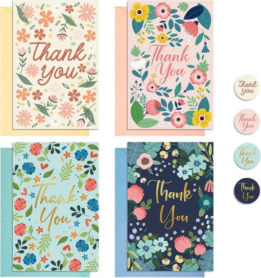 24 Pack Thank You Cards with Envelopes, 4x6 Inch Thank You Cards with Envelopes & Stickers, Greeting Card for Birthday, Wedding, Baby Shower, Bridal Shower, Thanksgiving, Christmas