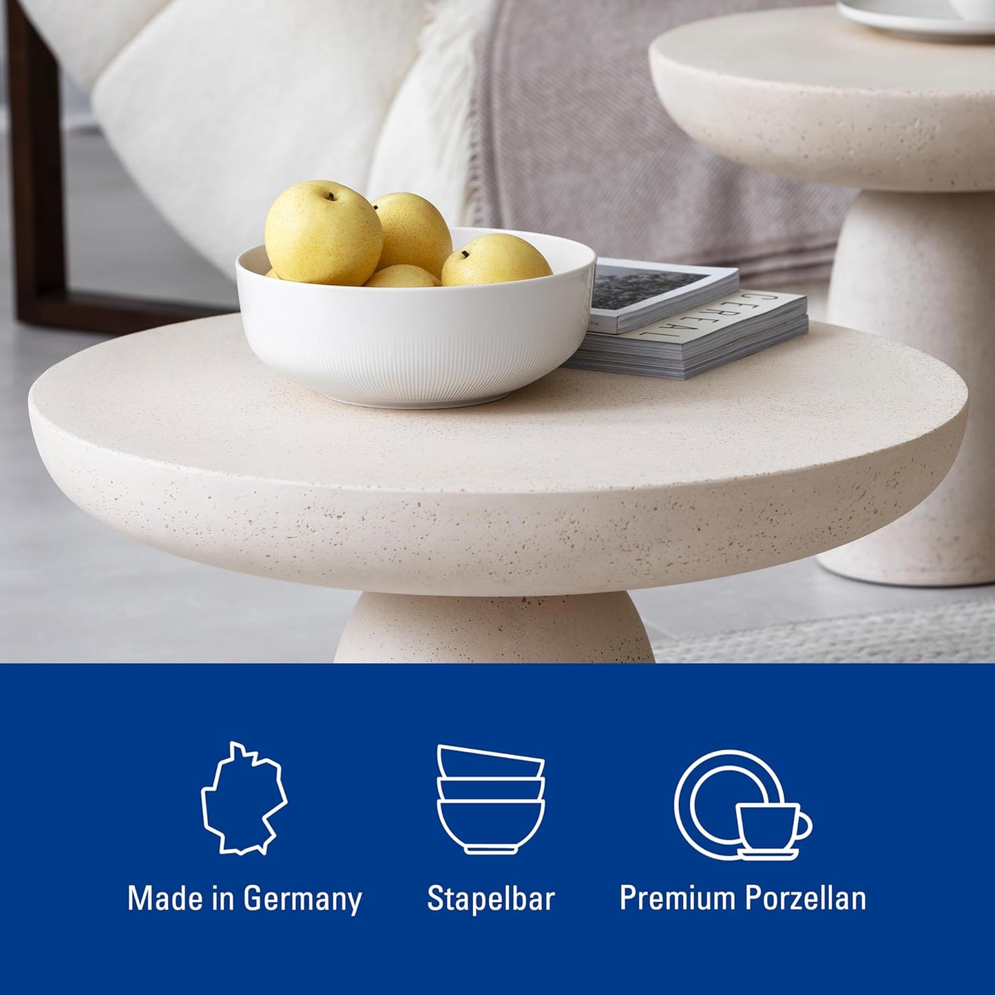 Villeroy & Boch Afina Gourmet Large Serving Bowl, Premium Porcelain, Made in Germany, Dishwasher and Microwave Safe, 10.25x 10.25x 4 in, Stackable, White