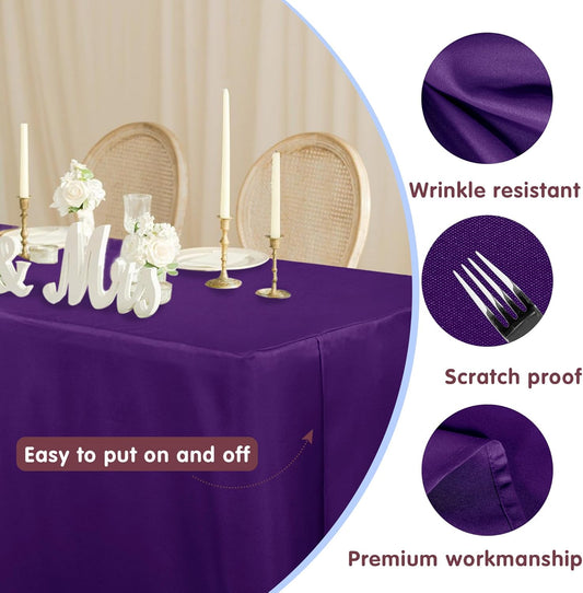 HolidayIdeas Fitted Purple Table Covers - 96 x 30 Inch - 2 Pack Rectangle Tablecloths for 8 Foot Tables, Polyester Fabric Tablecloth for Birthday Parties, Holiday Dinner, Trade Show