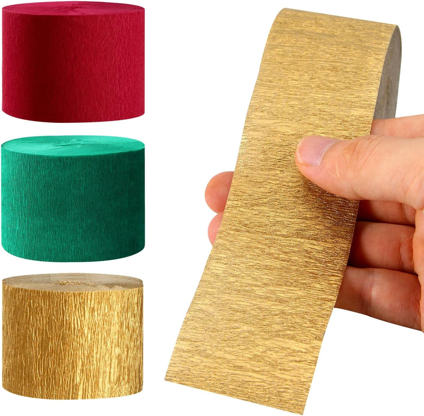 Red-Green Gold Party-Decorations Christmas Streamers - 9 Rolls New Years, Winter Decor Crepe Tissue Paper Streamer Wedding Birthday Baby Bridal Shower Garland Panduola