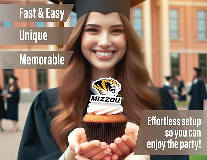 Missouri Party Supplies for Football, Birthday Gift, Graduation Party Banner and Cake Toppers (42 Pieces) (Mizzou Tigers)
