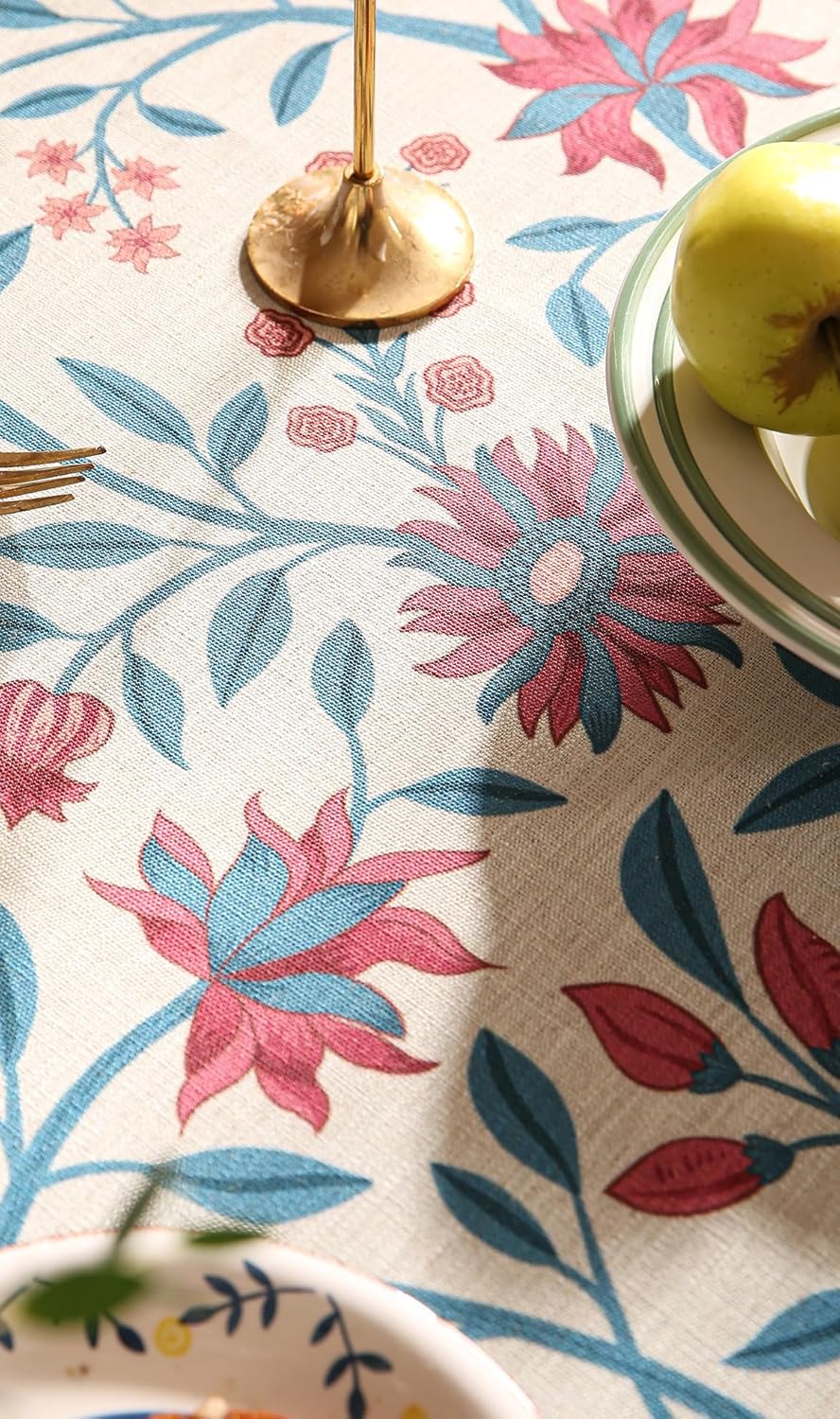 Designer Linen Rectangle Tablecloth,Vintage William Morris Wrinkle Free Floral Extra Long Table Cloth,Decor Table Cover for Kitchen,Dining,Thanksgiving,Christmas,63"*110"-Dorodango B