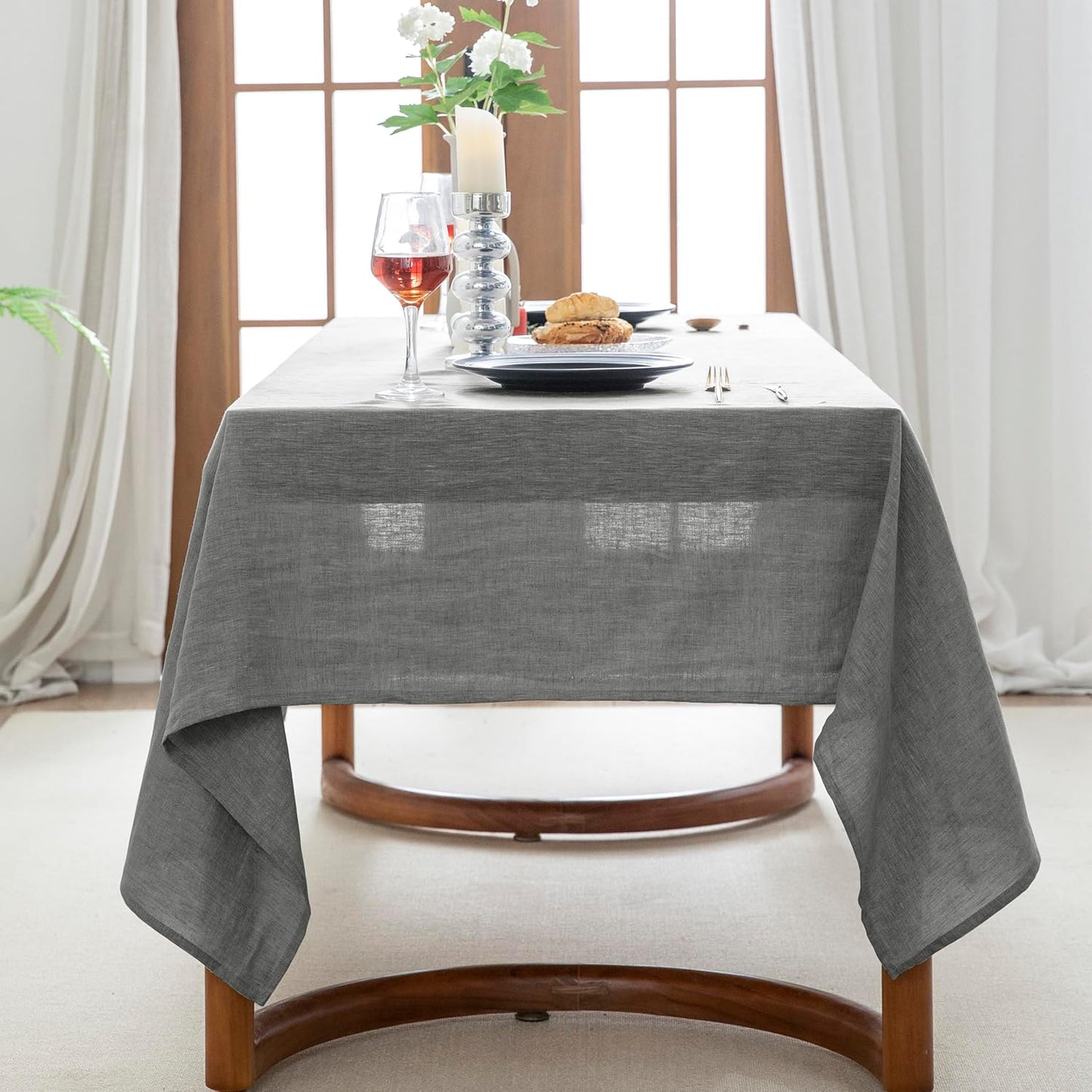EVERLY 100% Pure Linen Rectangle Tablecloths 60x120Inches for Dining,Buffet Parties,Picnic,Events,Weddings and Restaurants,Decorative Halloween,Thanksgiving Machine Washable Tablecloths-Light Grey