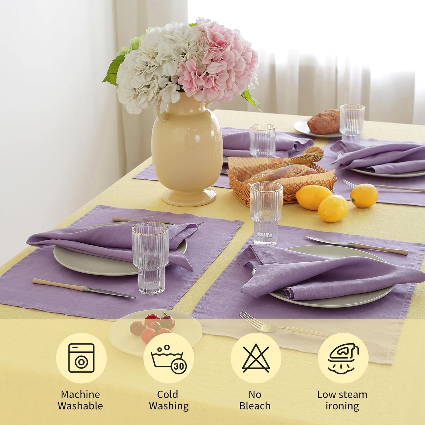 Linen World Vintage Tablecloths 55x55 Inch,100% French Linen Tablecloth,Classic Vintage Washed Table Cloths for Kitchen,Outdoor,Weddings,Decorative Thanksgiving Christmas,Mellow Yellow