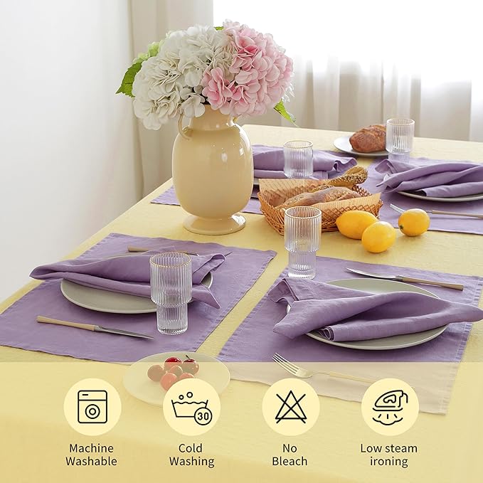 Linen World Vintage Tablecloths 60x108 Inch,100% French Linen Tablecloth,Classic Vintage Washed Table Cloths for Kitchen,Outdoor,Weddings,Decorative Thanksgiving Christmas,Mellow Yellow