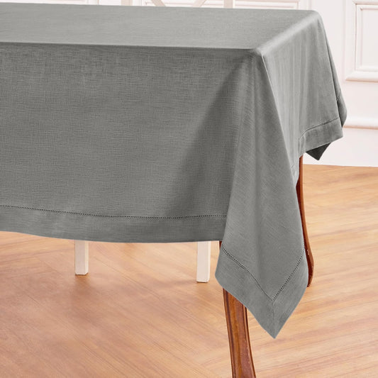 Solino Home Linen Tablecloth 60 x 120 Inch - Classic Hemstitch 100% Pure Linen Steel Gray Table Cloth for Rectangle Tables - Machine Washable Tablecloth for Fall, Autumn