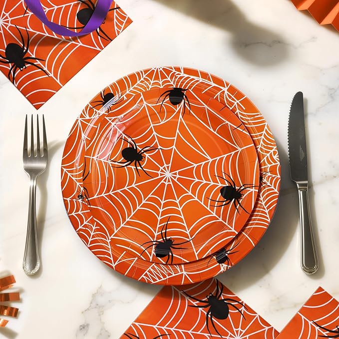75pcs Spider Party Supplies, 25 Guest Disposable Paper Plates & Napkins, Tableware Decorations Favors, Including 9" & 7" Plates & Napkins for Halloween, Birthday, Parties, and Everyday Use