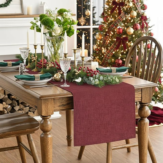 Artoid Mode Dark Red Table Runner, Seasonal Christmas Valentine's Washable Kitchen Dining Table Decoration for Home Party Decor 13x108 Inch