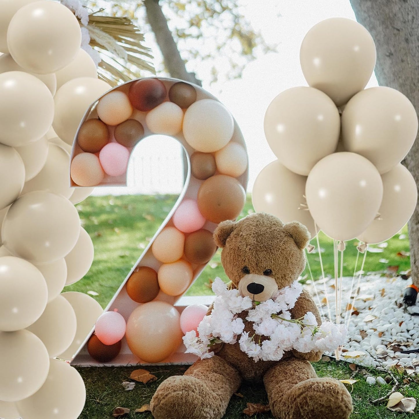 50pcs Sand White Balloons, 12inch White Sand Party Latex Balloon, Helium Ivory Balloons for Birthday Wedding Baby Shower Gender Reveal Party Decoration (with Ribbon & Glue)