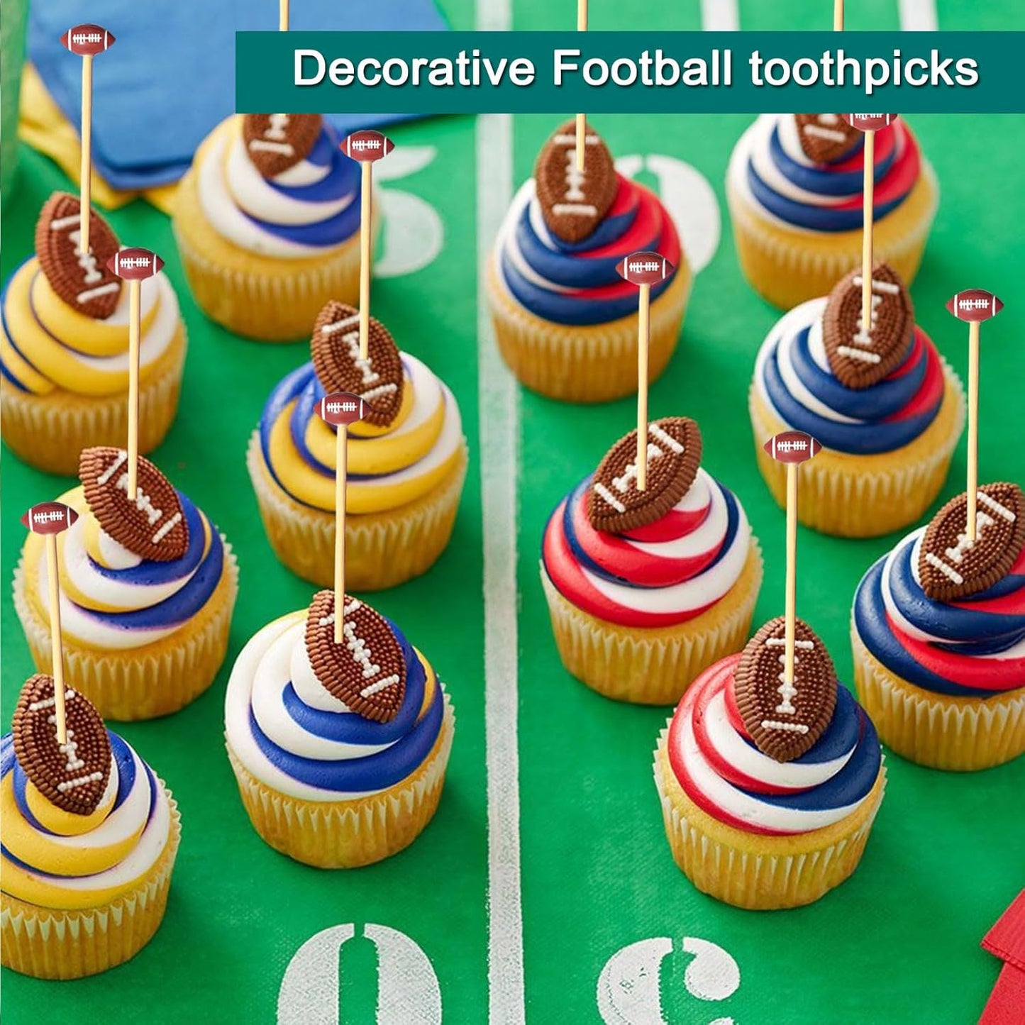 Football Picks, Football Cocktail Picks,100pcs 4.7inch Football Toothpicks for Appetizers, Fruit Sandwich Skewers Dessert Sticks for Rugby Ball Super Bowl League Sports Catered Events Party Supplies