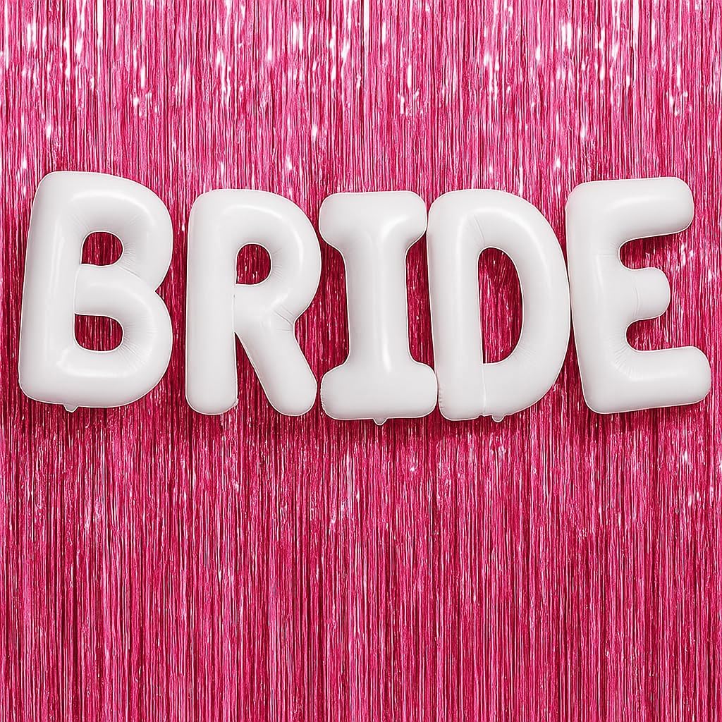 KatchOn, Bachelorette Party Decorations Set - Huge Pack of 3 | White Bride Balloons Bachelorette, Pink Backdrop Curtain | Bridal Shower Decorations, Pink Streamers Party Supplies | Wedding Decorations