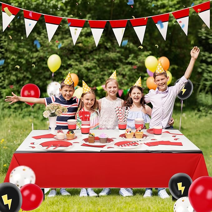 Cartoon Birthday Party Supplies Bundle – 182-Piece Disposable Tableware & Decorations Set Including Tablecloth, Banner, Cups, Plates & Napkins for 24 Guests