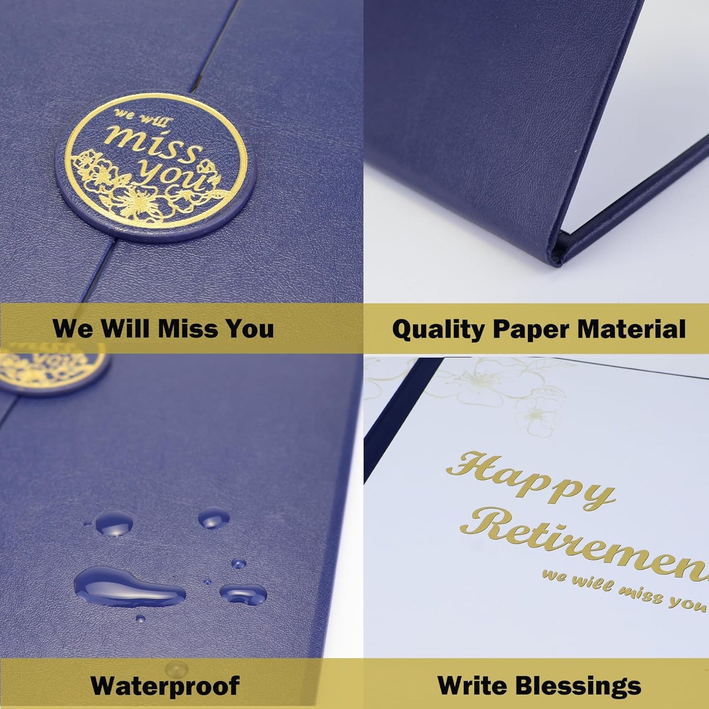 Retirement Party Decorations, Retirement Card for Man Woman, Blue Gold Farewell Guest Book Alternative, Happy Retirements Gifts Signature Board Book for Farewell Party Supplies (Blue)