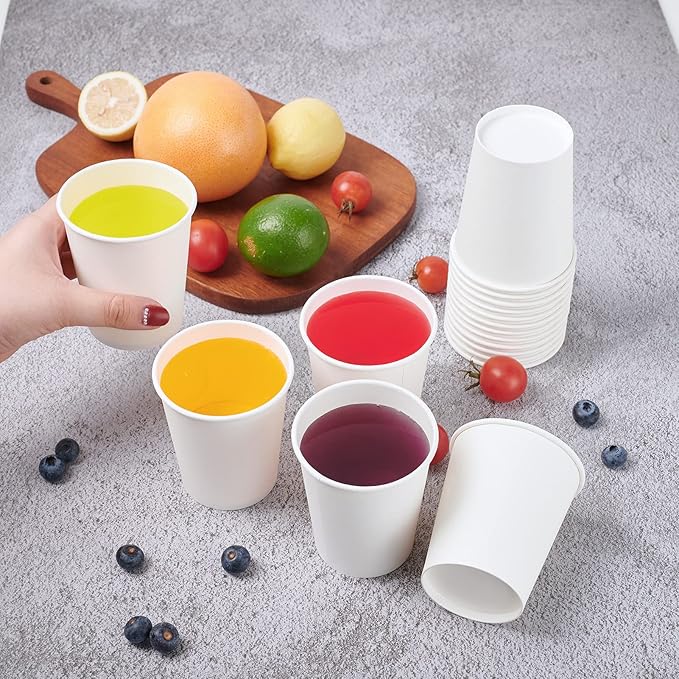 LITOPAK 400 Pack 8 oz Disposable Paper Coffee Cups, White Paper Hot Coffee Cups for Party, Picnic, Travel, and Events