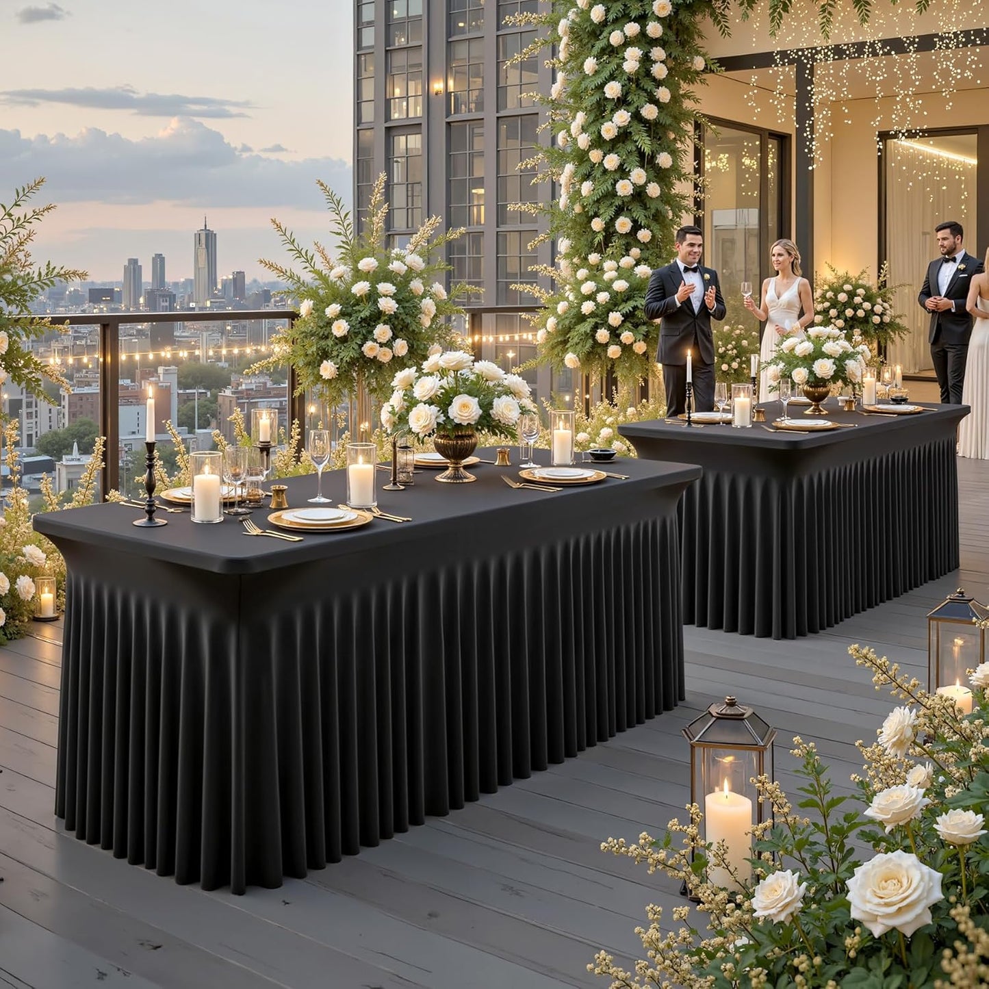 Besutolife Black Spandex Tablecloth with Skirt for 6ft Rectangle Tables - Wrinkle-Resistant, Stretchable, Machine Washable - Perfect for Weddings Banquets Birthday Parties Events