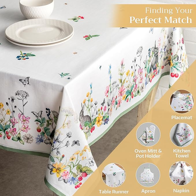 Maison d' Hermine Table Cloth Rectangle Table 100% Cotton 60 x 120 Inches Tablecloth Reusable Decorative for Dining Room Farmhouse Home Valentines Day Decorations Spring Summer - Printemps