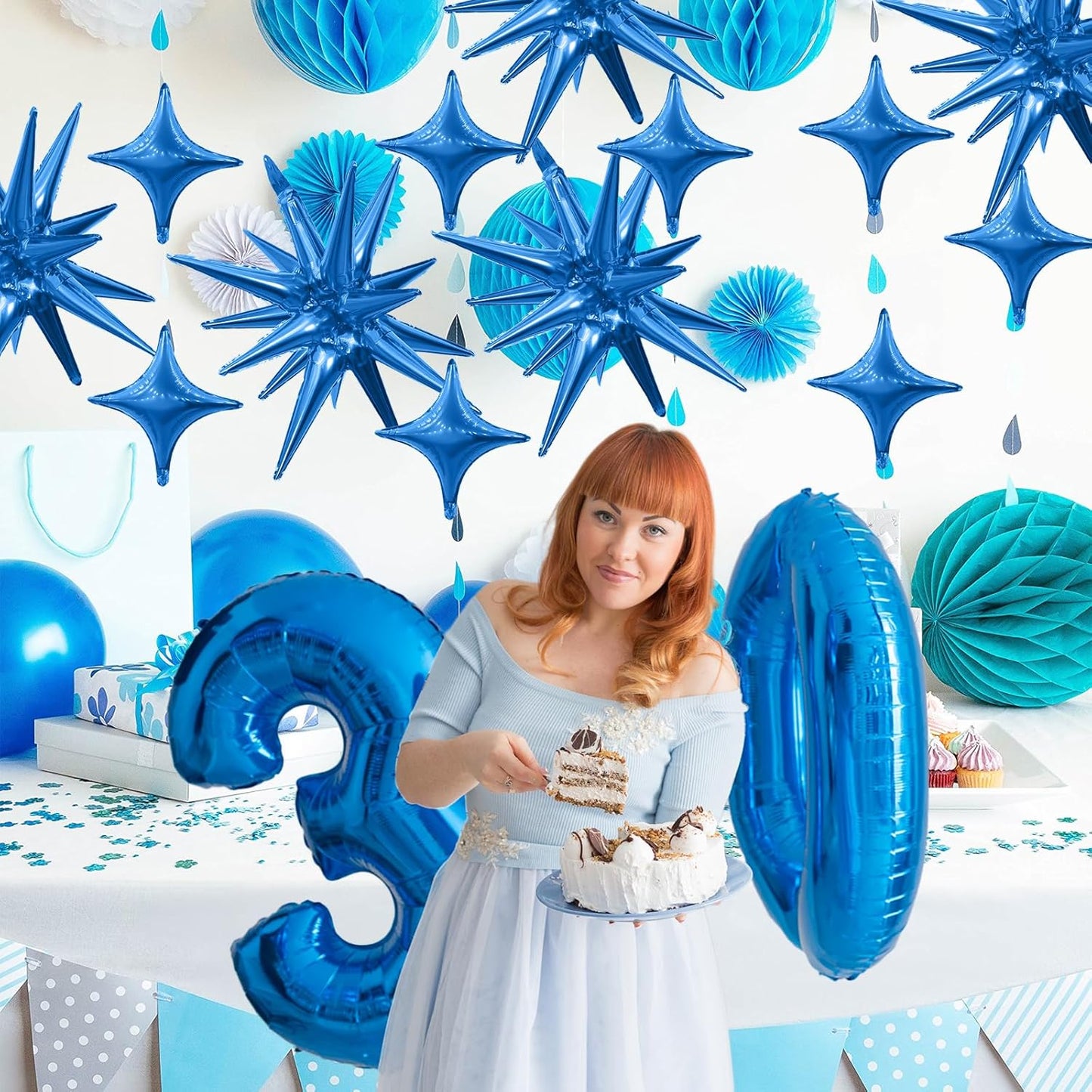 Blue Star Balloon,Dark Blue 6Pcs 22Inch Explosion Star Balloons and 10Pcs 10Inch Four Angle Balloons Kit for Birthday Graduation Anniversary Baby Shower Wedding Party Decorations