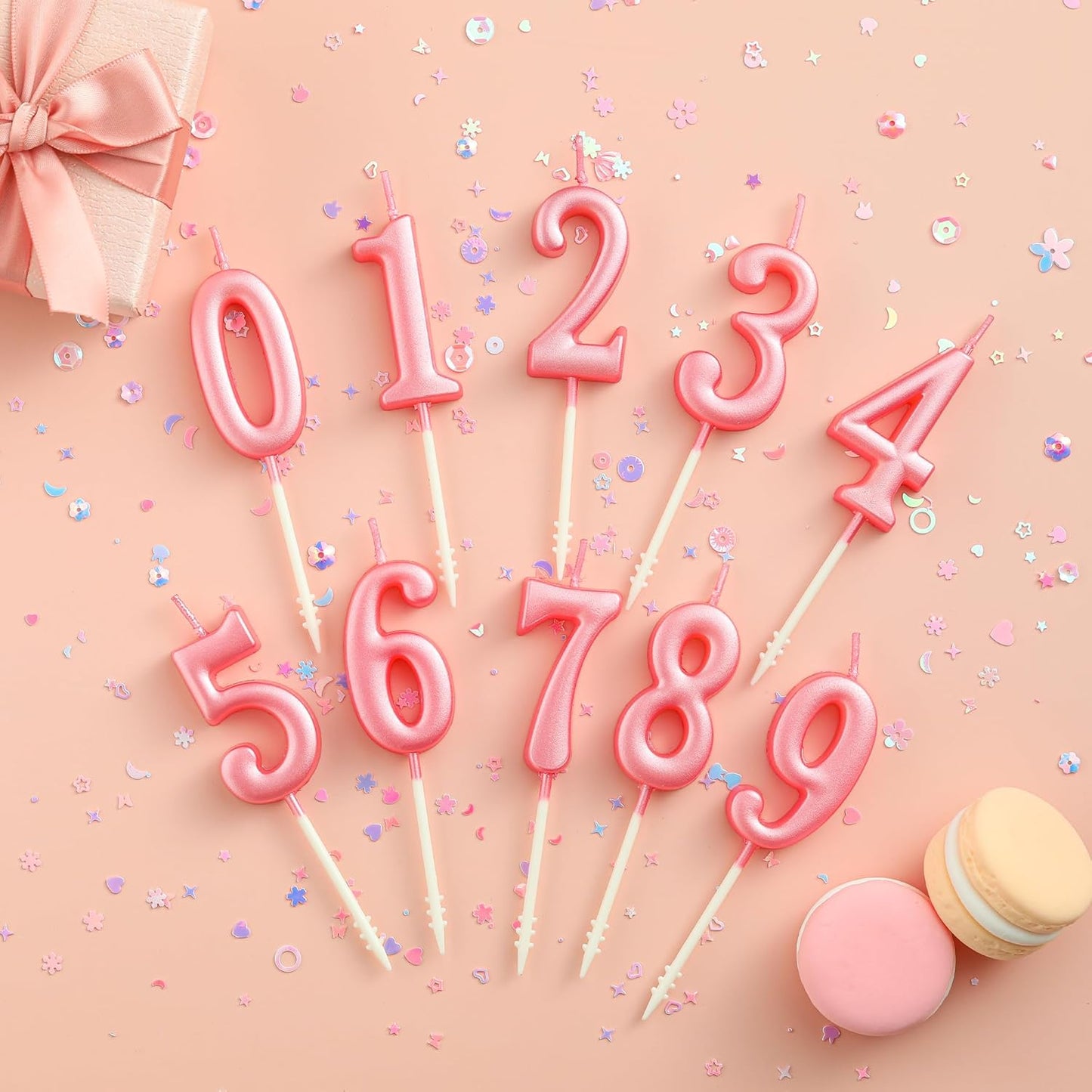 10-Pieces Pink Numeral Birthday Candles, Cake Numeral Candles Number 0-9 Glitter Cake Topper Decoration for Birthday,Wedding Anniversary,Party Celebration