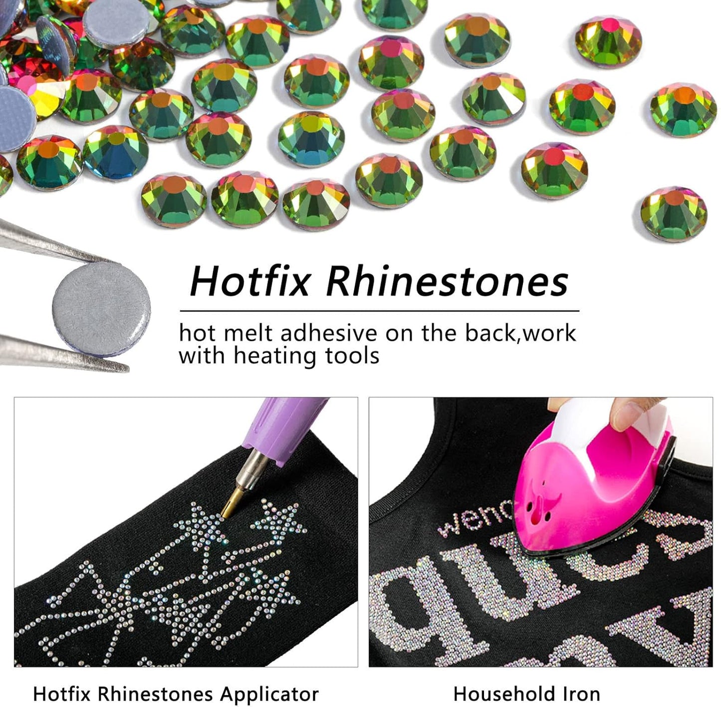 Beadsland Hotfix Rhinestones, 2880pcs Flatback Crystal Rhinestones for Crafts Clothes DIY Decorations, Rainbow, SS10, 2.7-2.9mm
