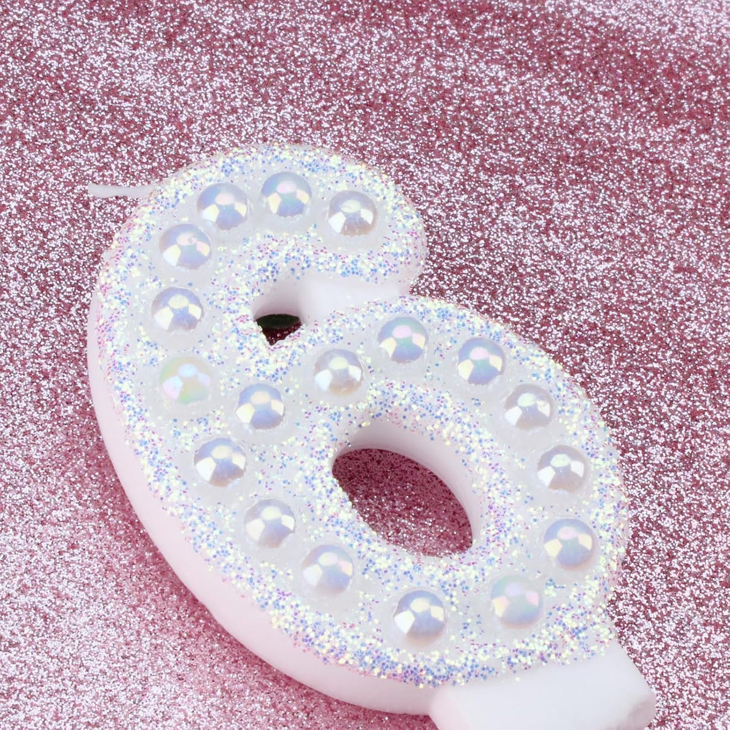 Birthday Candles, Number 6 Birthday Candle for Cake, Birthday Candles Sparklers with Holographic Colored Pearls, 3.35" Large Pearl Candles for Six Sweet Birthday Party Decoration Supplies
