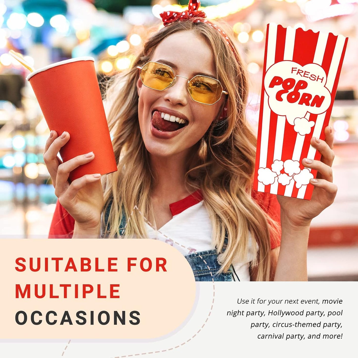 110 Movie Night Popcorn Paper Boxes Buckets 7.75 Inches Tall Large Box & Holds 46 Oz Old Fashion Vintage Retro Party Design Red & White Colored Nostalgic Carnival Stripes Bags & Tubs various qty avail