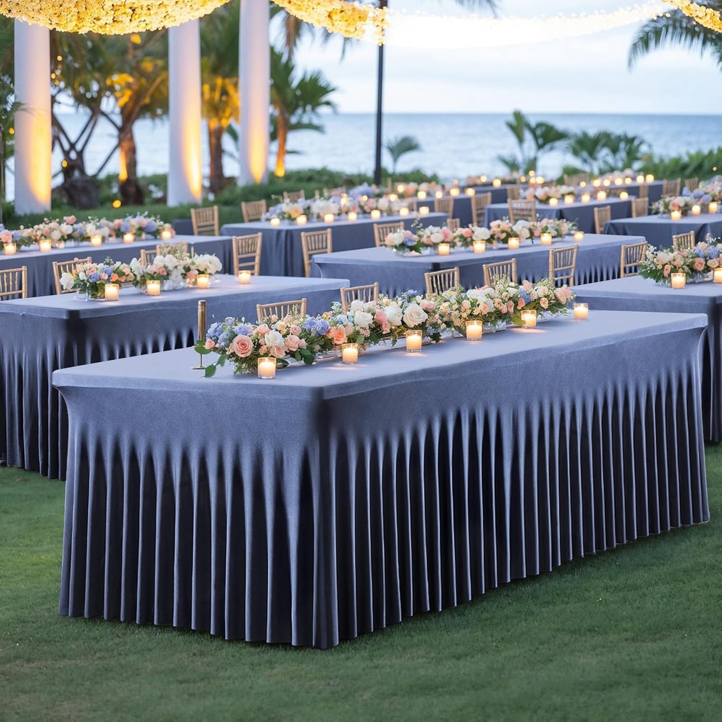 4 Pack Spandex Navy Blue Fitted Table Cloth for 6ft Rectangle Tables Navy Blue Stretch Tablecloth Table Covers Banquet Table Clothes Wrinkle Free Table Skirt for Parties Wedding
