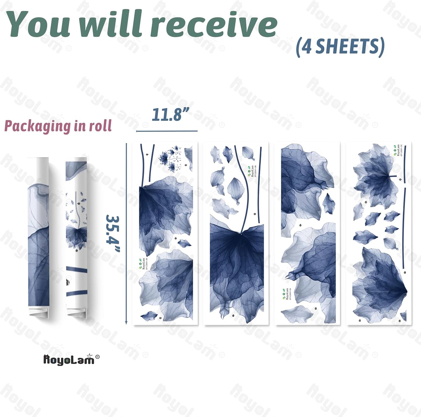 59.1'' x 49.6'' Huge Flower Petal Wall Decals Living Room Floral Wall Stickers Removable Peel and Stick Waterproof Wall Art Decor Stickers for Bedroom Bathroom Office (Navy)