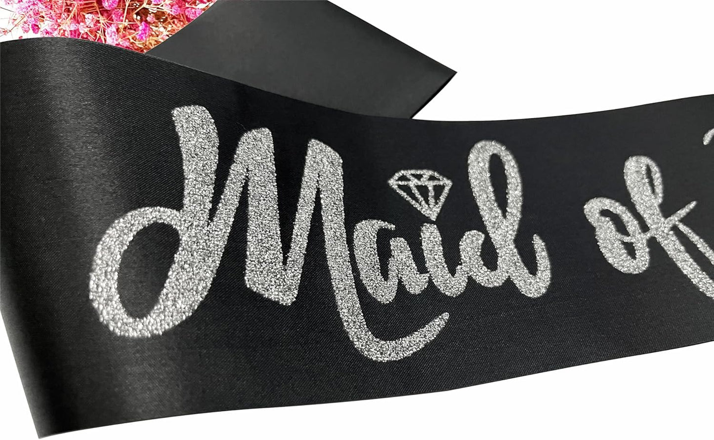 Maid of Honor Sash, Black Sash with Silver Glitter Letter Bachelorette Party Sash for Bridal Shower Wedding Party Accessories Supplies Engagement Gifts