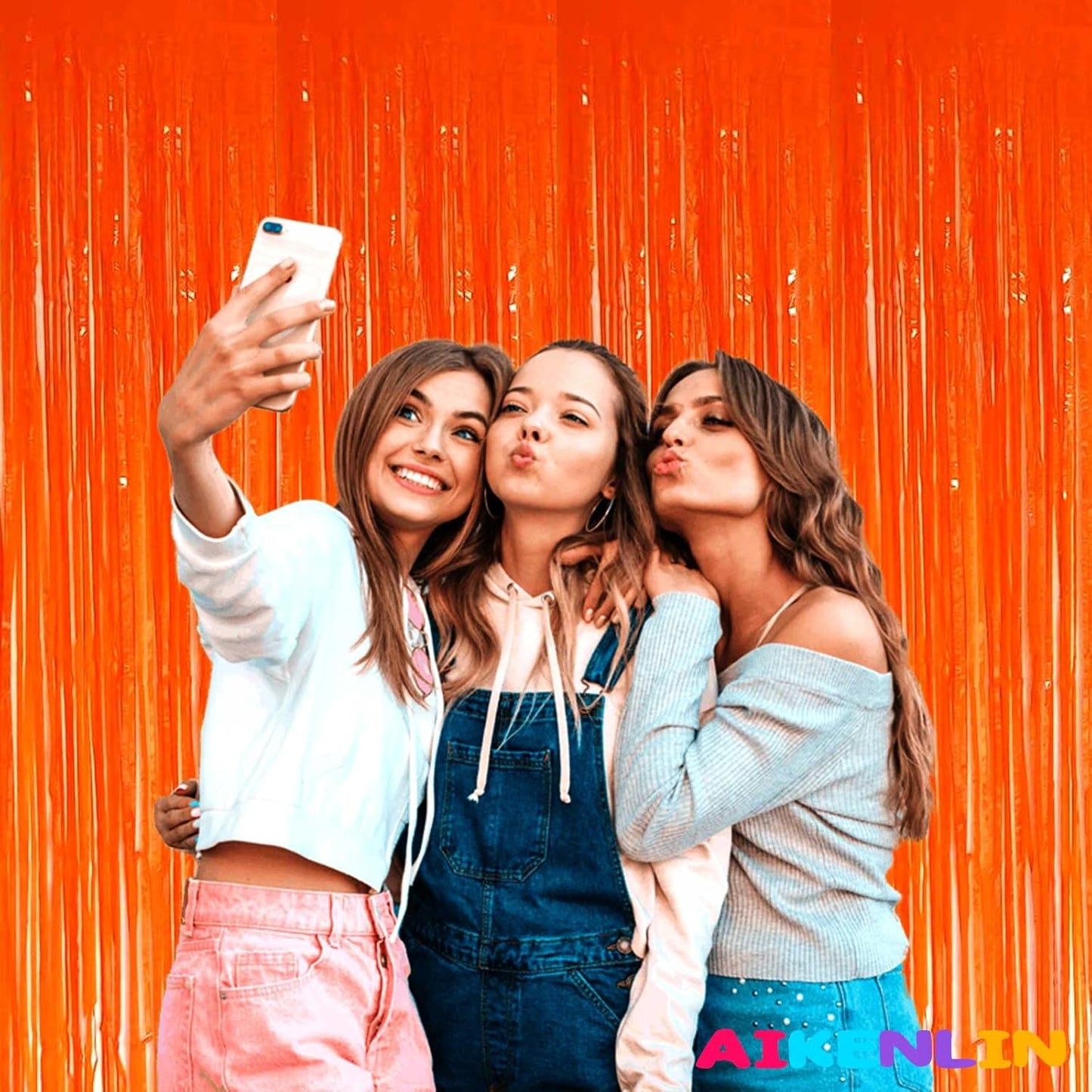 4 Pack 3.3Ft x 6.6Ft Orange Foil Fringe Curtain Backdrop, Metallic Tinsel Foil Fringe Streamers Curtains Background for Photo Booth, Birthday, Wedding, Halloween, Christmas Party Decoration