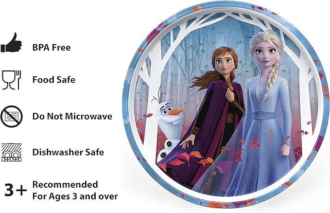 Zak Designs 5-Piece Dinnerware Set, Disney Frozen 2 - Durable Plastic & Stainless Steel - Includes Water Bottle, 8-Inch Plate, 6-Inch Bowl, Fork & Spoon - Suitable for Kids Ages 3+