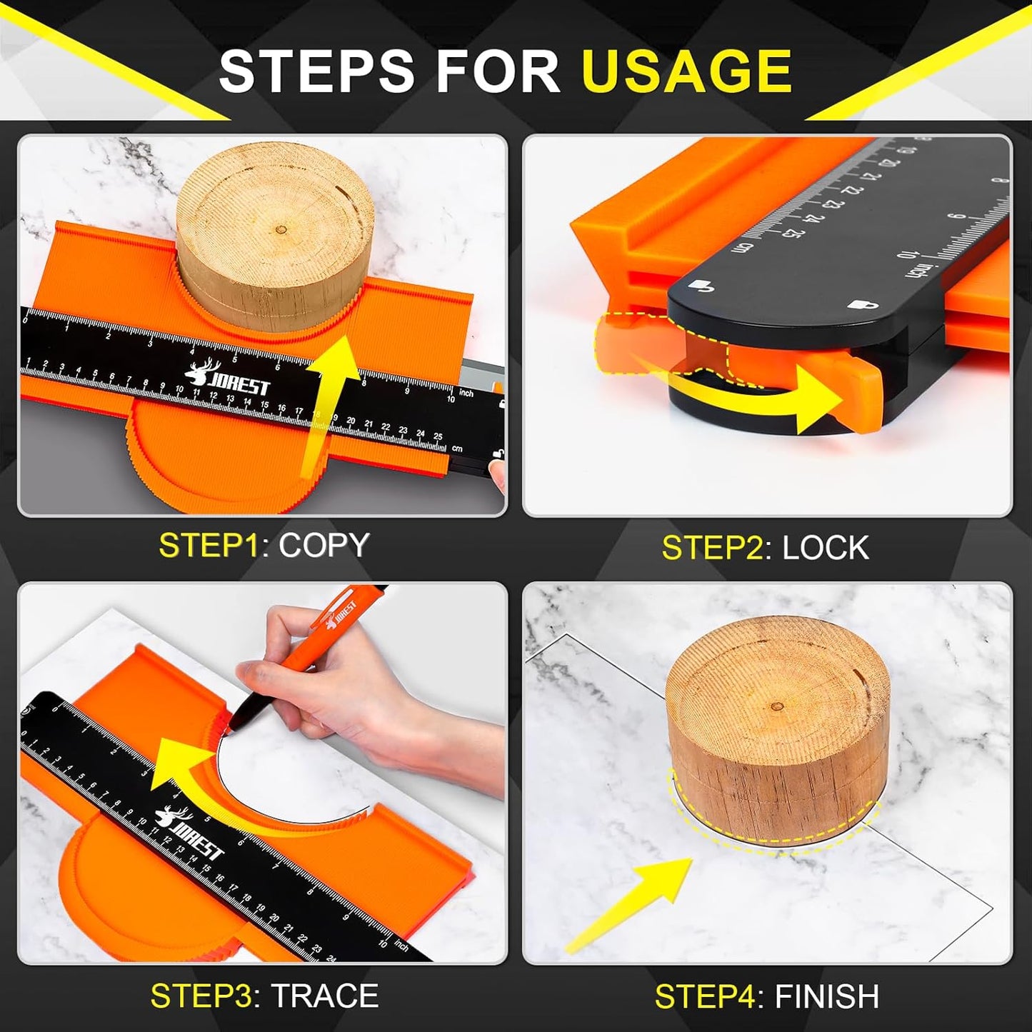 JOREST Contour Gauge Stocking Stuffers + Carpenter Pencil, Christmas Gift Ideas for Dad Men Husband Him, Profile Tool 10 Inch with Lock, Tile Flooring Woodworking, Measuring Shape Outline Edge Angle