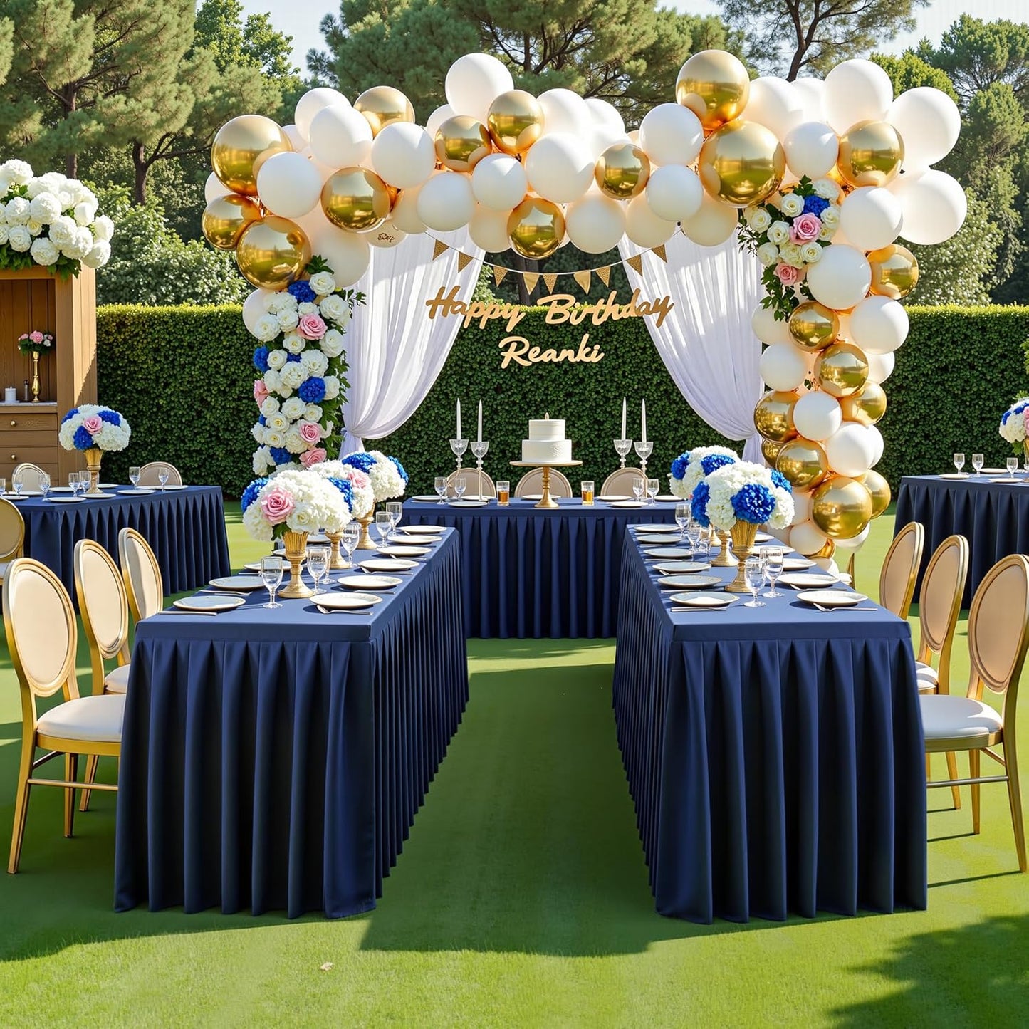 HB HBB MAGIC 4 Pack Navy Blue Tablecloths for 6 Foot Rectangle Tables, Elegant Pleated Table Skirt – Wrinkle Free Stretch Fitted Table Cover for Weddings, Banquets, Birthday Parties & Events
