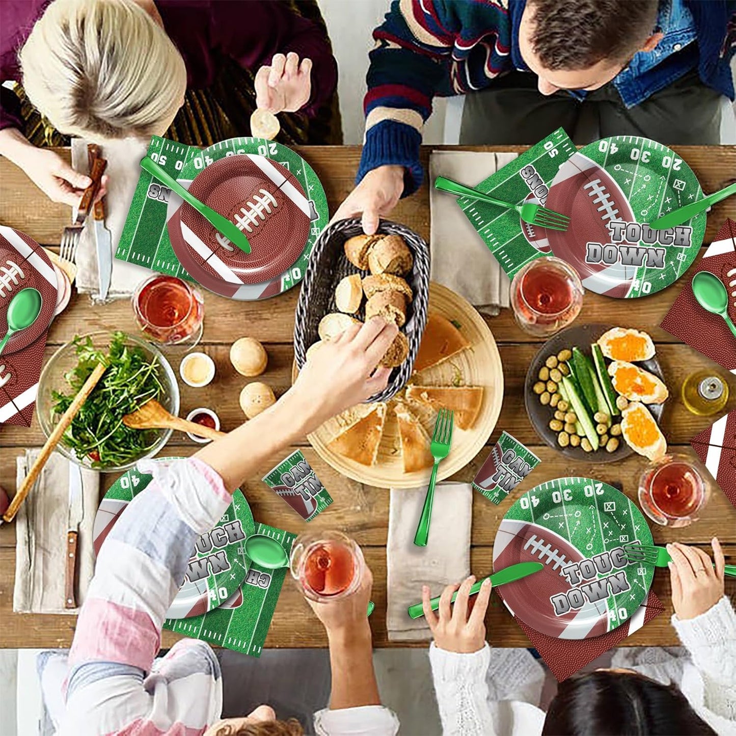 Football Party Supplies Tableware - Super Bowl Football Party Decorations Set, Include Dinner Plates, Cups, Napkins, Cutlery, for Touchdown Boys Super Bowl Party Supplies | 24 Guests