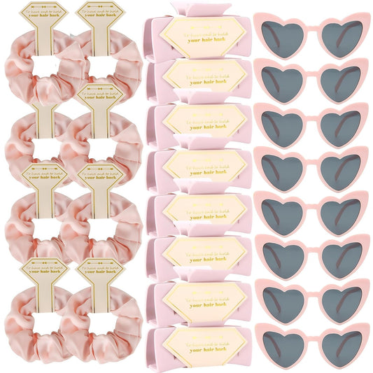 Bridesmaid Scrunchies Proposal Gifts Bachelorette Hair Claws Clips Girls heart sunglasses for Wedding Party Favors (Pink)