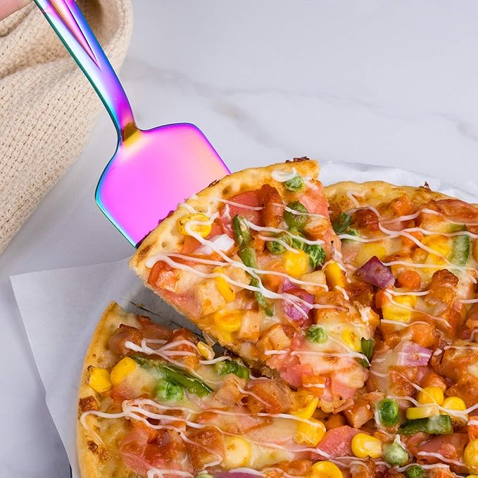 Rainbow Pie Cake Server Set, GoGeiLi 3-Piece Stainless Steel Dessert Server Spatula for Pizza, Pastry, Cheese, Dishwasher Safe