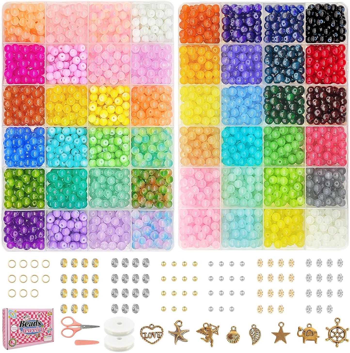 Dayify 3000 pcs 6mm Round Glass Beads for Bracelets, 48 Colors Crystal Beads for Bracelet Making, Jewelry Making and DIY Crafts (42 Solid Colors and 6 Mermaid Colors)