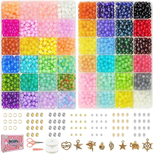 Dayify 3000 pcs 6mm Round Glass Beads for Bracelets, 48 Colors Crystal Beads for Bracelet Making, Jewelry Making and DIY Crafts (42 Solid Colors and 6 Mermaid Colors)