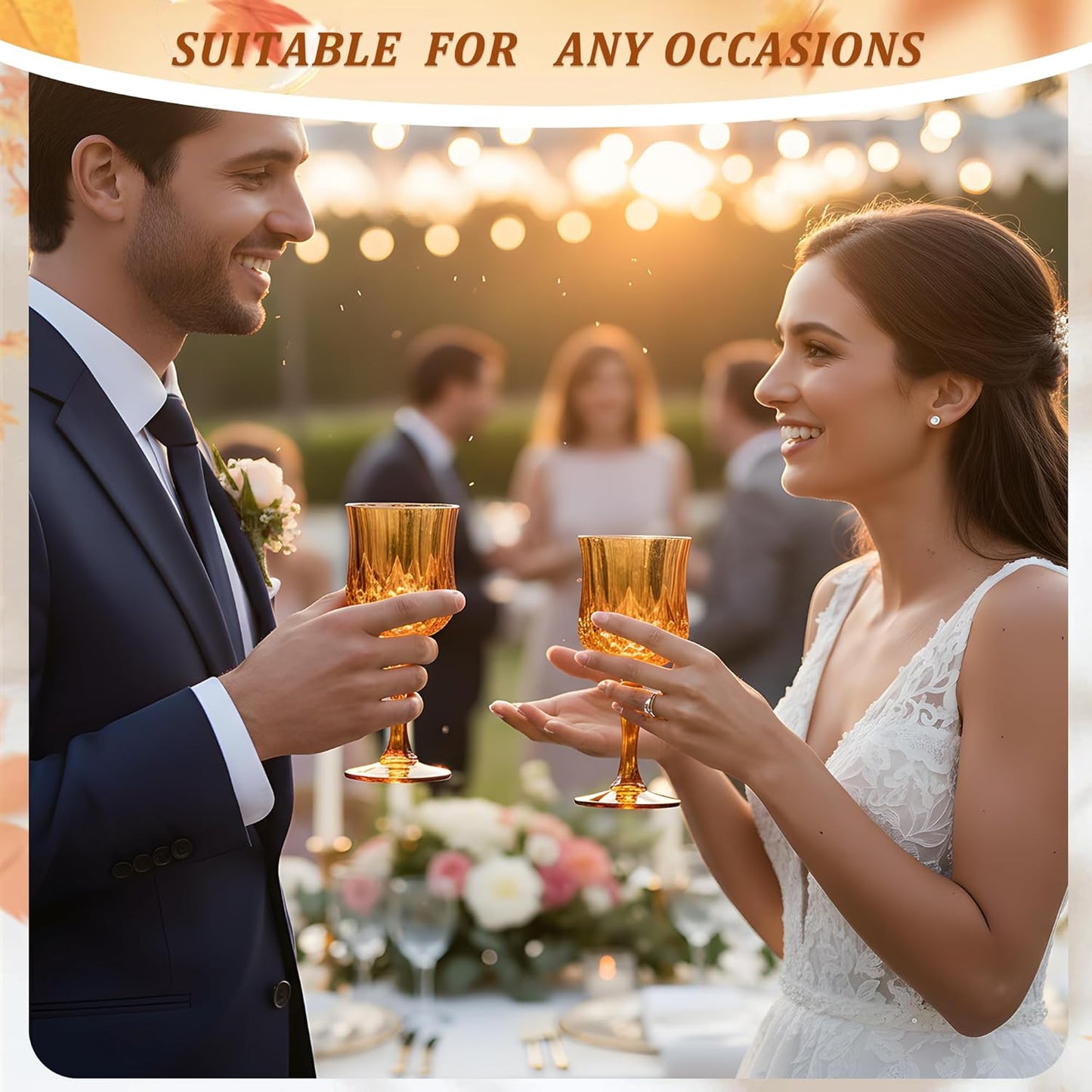 48PCS 7OZ Amber Wine Plastic Glasses, Drinking Champagne Glasses Flutes Crystal Vintage Water Unbreakable Goblets for Wedding, Parties