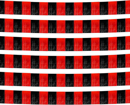 6 Pack 10 Feet Black Red Foil Fringe Garland Metallic Tinsel Streamers Banner Wall Hanging Curtain Backdrop Banner for Parade Floats, Thanksgiving, Christmas, Birthday, Halloween Party Decorations