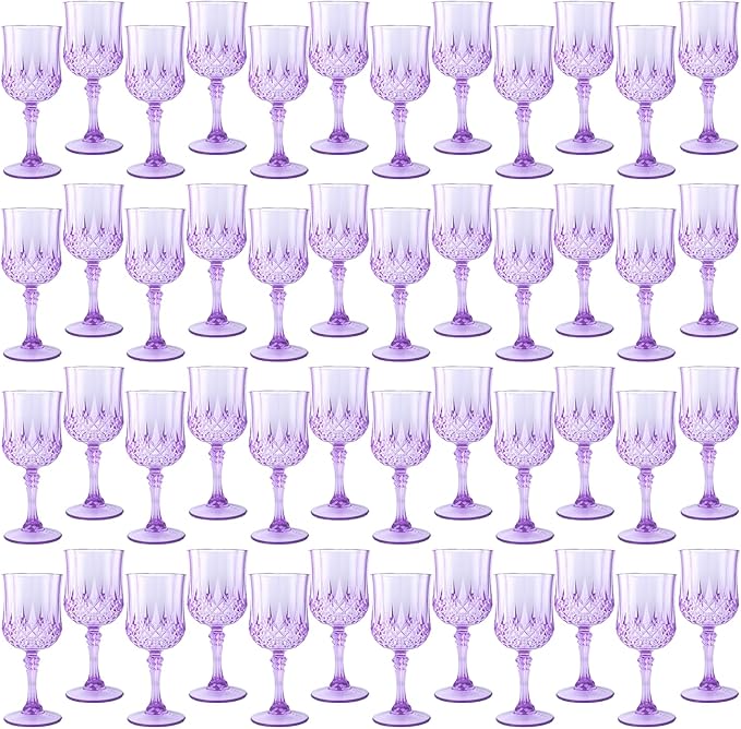 Plastic Wine Glasses, Plastic Goblets Vintage Style Cordial Unbreakable Drinking Glasses, Reusable Drinkware for Wedding Reception, Grand Event Party Supplies, Easter (48, Purple)