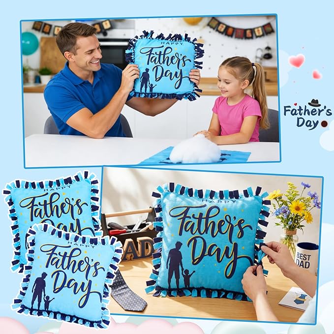 Mindsoft 6 Sets Father's Day DIY Pillow Craft Kits Cute Silhouette Tied Pillows with Happy Father's Day Design, Handmade Gifts for Dad, Craft Activities, Home Decoration & Party Decor Favors