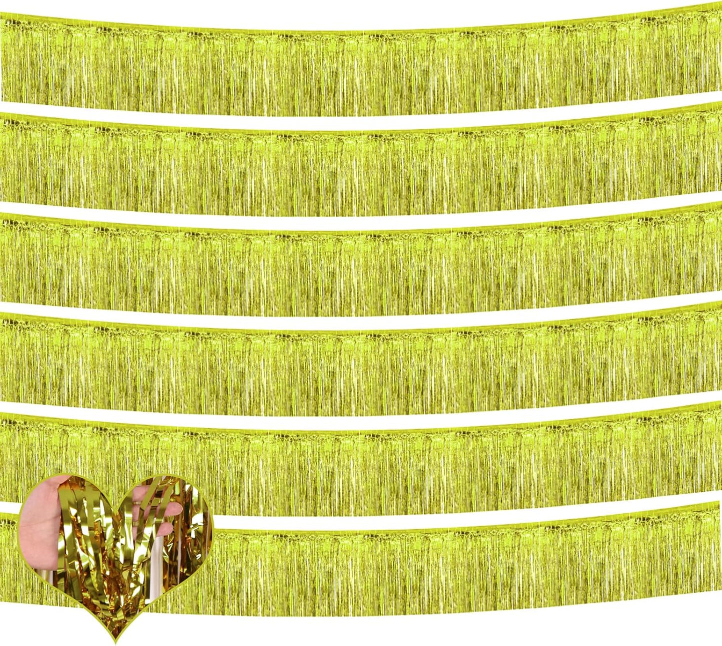 6 Pack 10 Feet Foil Fringe Garland Metallic Tinsel Banner Wall Hanging Curtain Streamers Backdrop for Parade Floats Bachelorette Wedding Birthday Party Thanksgiving Christmas Decorations(Light Gold)