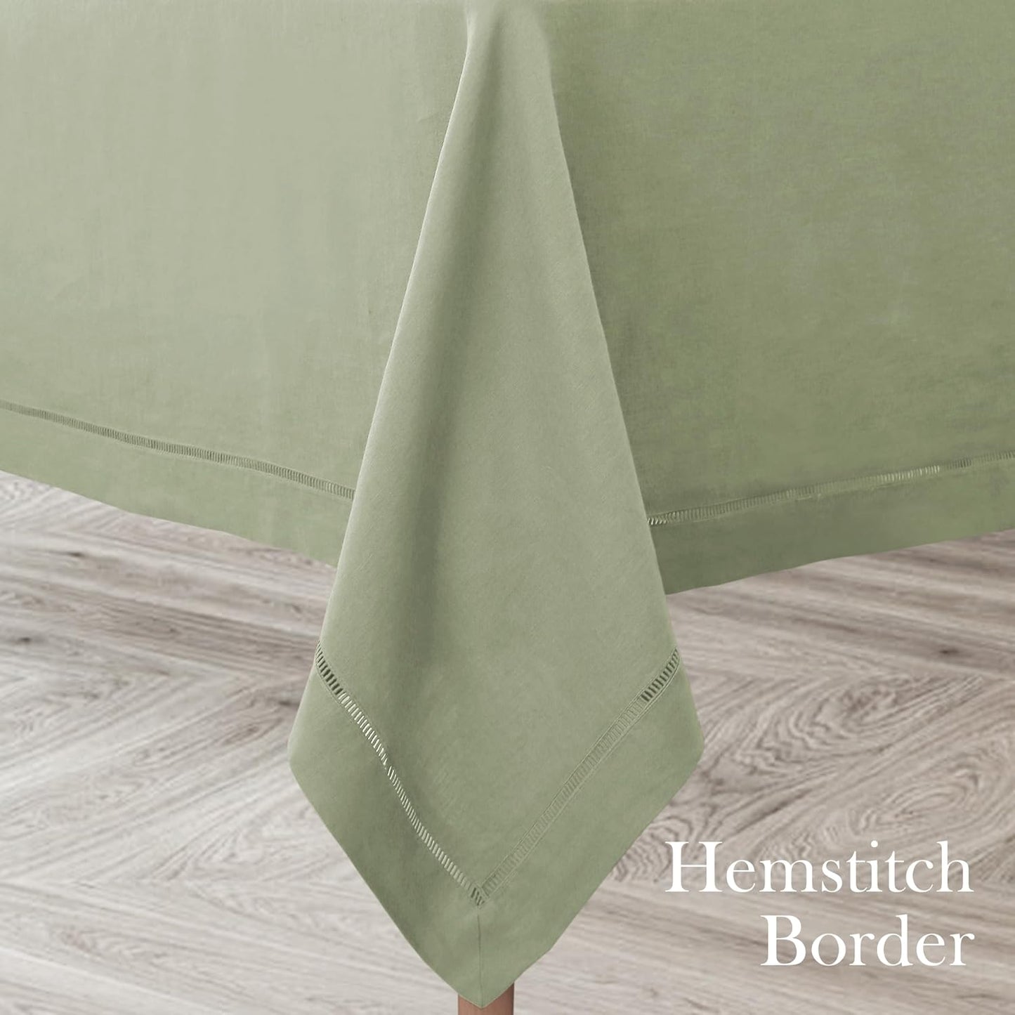 Linen World Hemstitch Linen Tablecloth,French Linen Sage Tablecloth 120" x 60" Inch,Washable Rectangular Table Cloth for Dining,Outdoor,Weddings and Restaurants,Decorative Thanksgiving Christmas
