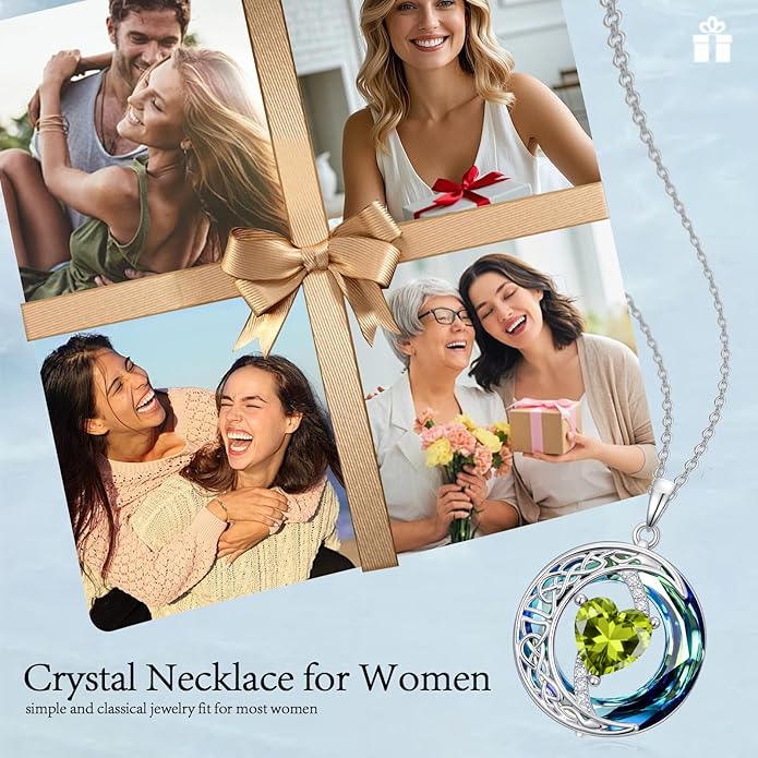 Valentines Day Gifts for Women, Birthstone Necklace for Women, Celtic Moon Pendant Blue Crystal Necklace Heart Jewelry Anniversary Jewelry Gift for Daughter Wife Mother Sister