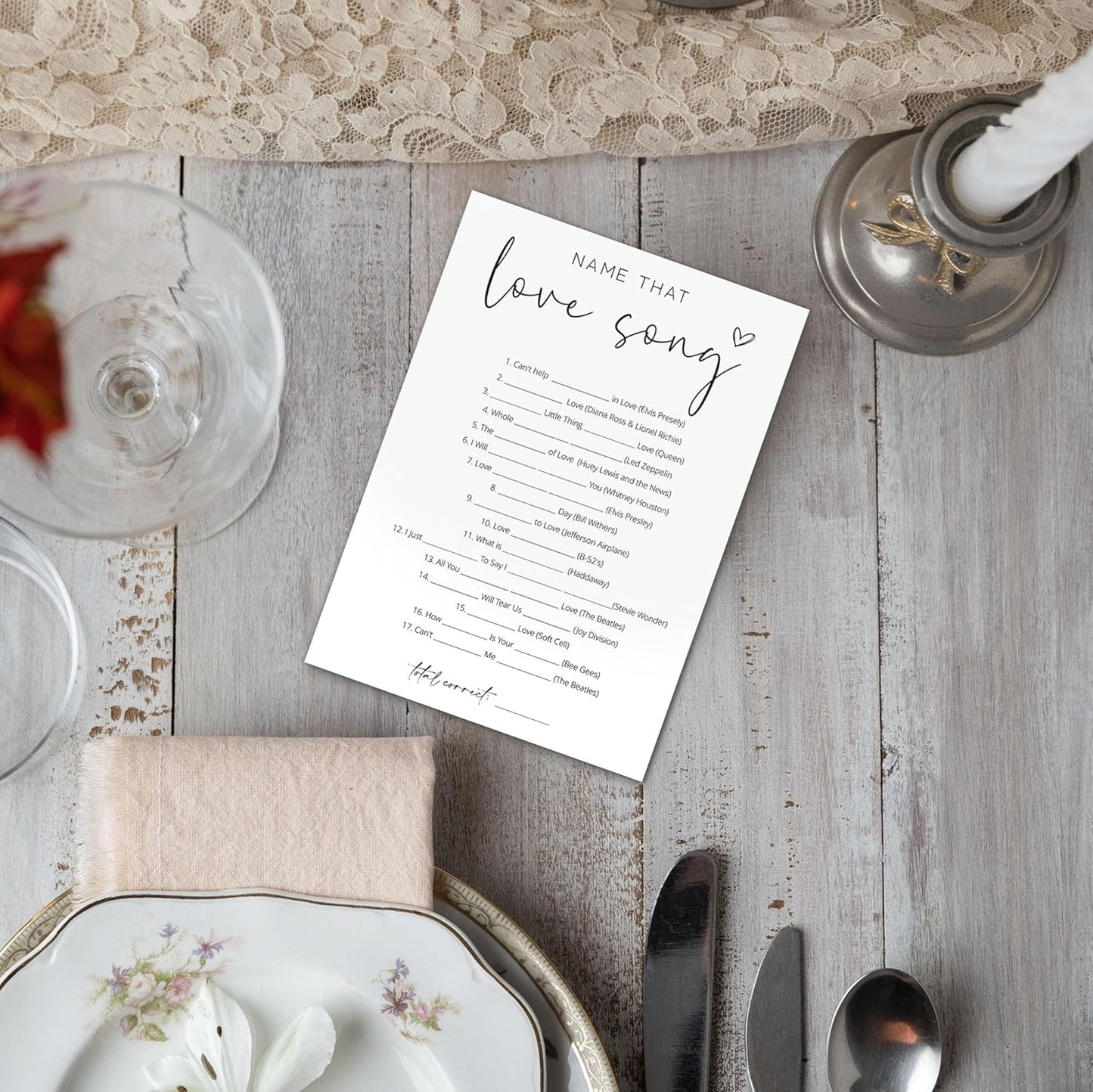 Bridal Shower Games, Name that Love Song, 25Pcs Minimalist White Double-Sided Bridal Game Cards with 1 Answer Key, Wedding Shower Games for Guests, Engagement Bachelorette Party Supplies - A06