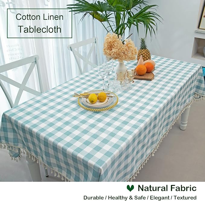 Buffalo Plaid Rectangular Tablecloth-Cotton Gingham Table Cloth for Kitchen Restaurant Farmhouse Spring Summer Easter Décor (Rectangle/Oblong, 55x120,Aqua)