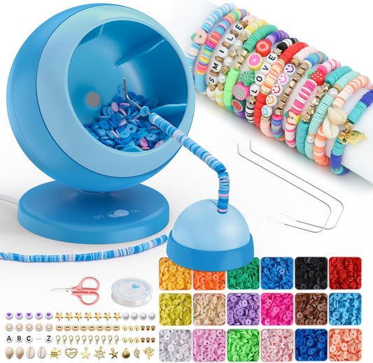 ETUDAW Bead Spinner, Clay Beads Bracelet Making Kit, Beginner 4500 PCS 18 Colors Clay Beads and Charms Kit for Necklaces and Bracelets, DIY Arts and Crafts Birthday Gifts(Blue)
