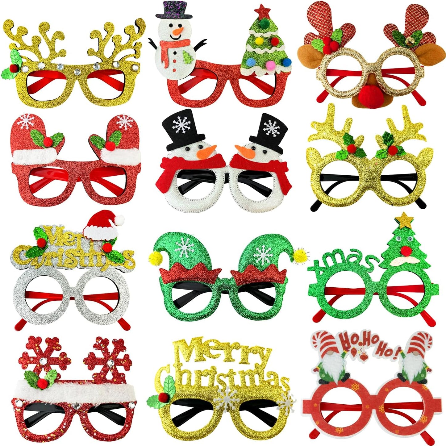 24 Pcs Christmas Glitter Accessories Bulk for Kids Adults,Christmas Party Favors Supplies Classroom Goodie Bag Stocking Stuffers,Funny Xmas Eyeglasses,Costume Prizes Decorations Photo Booth Props